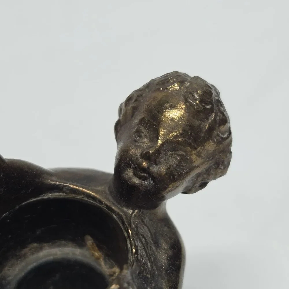 Vintage Metal Bronze Brass Cherub Cupid Gold Tone Candle Stick Holder Romantic